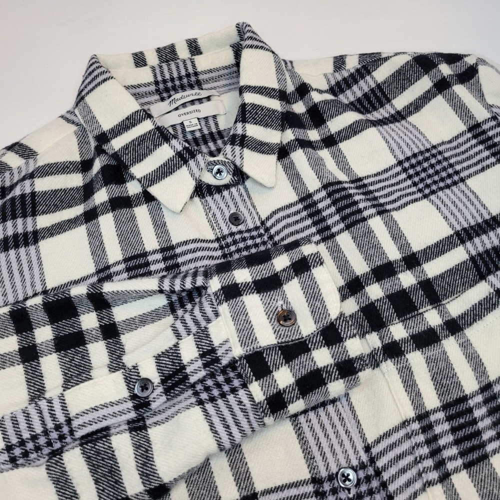 Madewell Oversized‎ Plaid Button Down Shirt Wms Small Black White Cotton Flannel